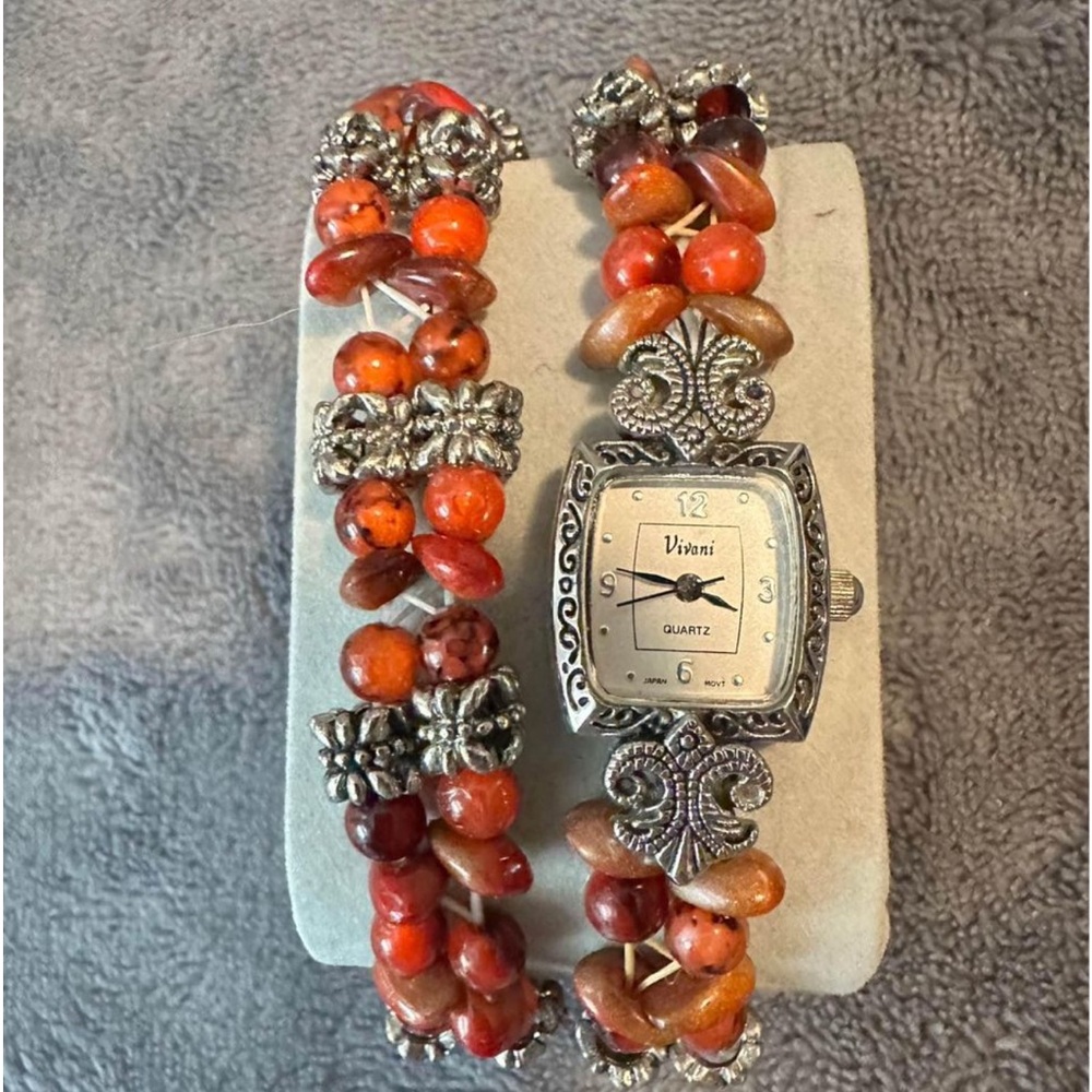 Beautiful Vivani beaded and stone stretch watch and stretch bracelet set.